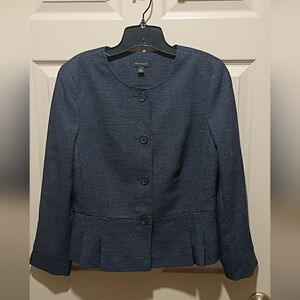 Vintage ANN TAYLOR button Front Pleated Navy Blue Blazer Jacket Size 12